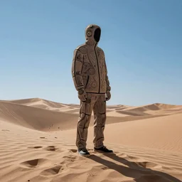 android standing in dunes, highly ornate line art, clear blue sky, muted colors, illustration by moebius