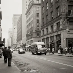 new york city street at 1 9 3 0 s. low angle. old photo