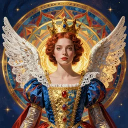 portrait of an eleven queen with lace wings by artgerm, mandala, rococo, vivid color, complementary color, golden ratio, detailed, sharp lines, sharp focus, intricate, rainbowshift, by maxfield parrish, by peter mohrbacher, by gustave dore, by alphonse mucha, deviantart, octane render