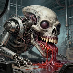 highly detailed anatomical biomechanical industrial factory made to chew objects, biomechanical machine made of teeth, disturbing biohorror saliva and ooze artwork print, by hr giger!!!