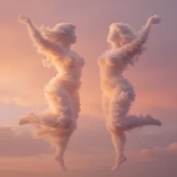 beautiful clouds in the shape of curvy women, realistic, detailed, orange / pink sky, dreamy