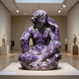 purple marble museum sculpture, symbolic representation, in a large hall, ambient lighting, museum catalog photograph