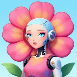 very beautiful cartoonish flower cyborg woman