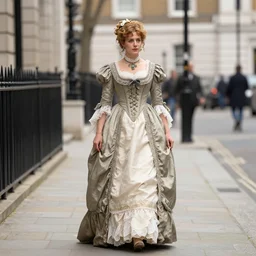 woman walking down the street in 1 8 0 0 s london wearing a beautiful victorian gown, highly detailed,