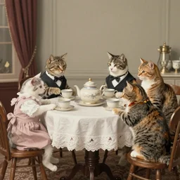 cats having a tea party, 1 8 0 0 s photograph