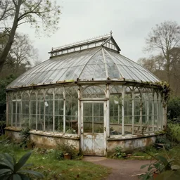 Abandoned Victorian greenhouse in the style of James Gurney