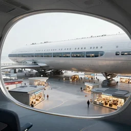 Concept art of inside a large passenger spaceship, with a large open plaza with stores visible at the side, from a space themed Serria point and click 2D graphic adventure game, made in 1999