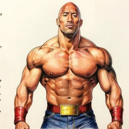 dwayne the rock johnson cosplaying as saitama of one punch man, anime style, drawing