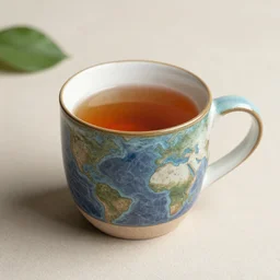 a mug with tea in earth theme