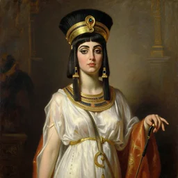 Romantic-period style oil painting of Cleopatra,