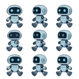 animation sheet for cute robot character, with walk cycle, from a lucasarts point and click 2 d graphic adventure game, art inspired by thomas kinkade