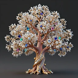 2 0 0 year old tree with crystals, gems and diamond for fruit, colorful, intricate branches, filigrane, octane render, unreal engine