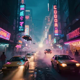 a guatemalan cyberpunk city market with neon ads and signs with evocative dramatic mood with blade runner vibe with cars and floating vehicles with motion blur with depth of field with bloom with lightshaft with volumetric lights, fog, by jeremy mann, alberto mielgo, oscar winning graphics, photo realistic, bloom, imax, dynamic lighting, artstation,