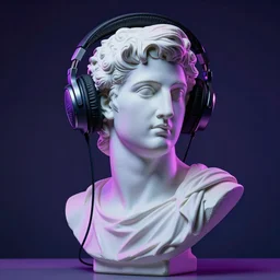 a roman bust wearing headphones, vaporwave!!!!!!!!!!!
