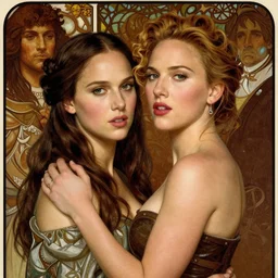 portrait of natalie portman and scarlet johansson in star war movie by mucha, albrecht durer, jean delville, jan van eyck, da vinci