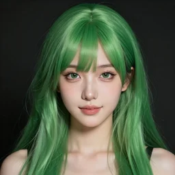 Beautiful girl Green hair symmetrically smiling pixiv artist WLOP artstation artist Mam BA artstation real photo very detailed