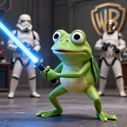 pepe frog, film still star wars, lightsaber fight scene, high quality, hd, 4 k, warner, hbo, cinema frame