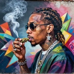 profile picture of lil wayne smoking weed, marijuana, streetart, graffiti, hard edges, geometric 3 d shapes, stoned, og, trippy, asymmetrical, surreal, 8 k, smoke, highly detailed masterpiece by sachin teng x supreme