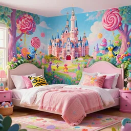 photo of bedroom whimsical fairy wonderland vibrant colors candyland wonderland by artgerm and greg rutkowski and magali villeneuv art beeple, by thomas kinkade hearstone league of legends dofus beatrix potter