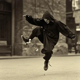 old photo of the Grim Reaper doing a kickflip