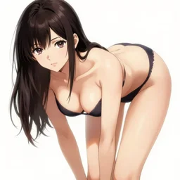 beautiful girl with perfect body, seen from the front, bending over, in the style of greg rutkowski, anime artstyle, intricate, sharp colors