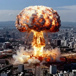 a single mushroom cloud formed by an h - bomb explosion in the middle of tokyo, highly detailed, gulf war photography, from akira ( 1 9 8 8 ) style, popular on artstation, unreal engine, aerial photo, nvidia graphics,.