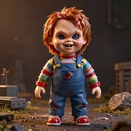 screaming chucky doll made of out color glass octane render unreal engine blender