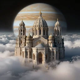 A cathedral surrounded by Jupiter's clouds, fantasy art