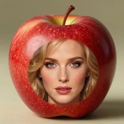 an apple with a face, and the face is of christina applegate