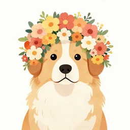 a drawing of a dog with flowers in its hair, concept art by muggur, tumblr contest winner, furry art, made of flowers, flat colors, concept art