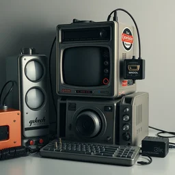 still life of cyberpunk electronics with stickers by hieronymus bosch, solid shape, retro electronic. vintage shape. cold color scheme, cool white 6 5 0 0 k light, baroque painting, perfect composition, detailed octane render trending on artstation, 8 k artistic photography, masterpiece