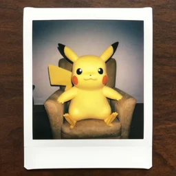 my american dad sitting on a pikachu armchair, polaroid