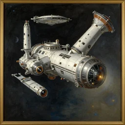 A baroque painting of a scifi NASA space station