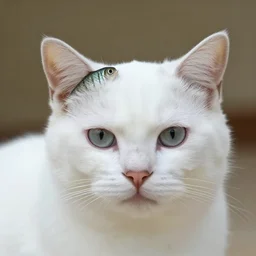 white cat with a fish head