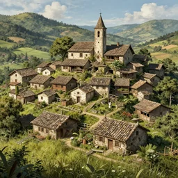 Village, concept art by Jorge Jacinto, highly detailed, ultra detailed, ultra realistic, trending on artstation