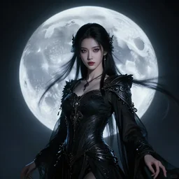 portrait of moon sorceress, beautiful, attractive, glowing, jaw dropping, dynamic lighting, dark, menacing, intricate and detailed, 4 k octane render, age 2 2