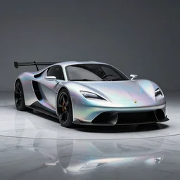 concept porsche car with iridescent paint and wings at the sides, full shot, octane, cinematic, highly detailed, reflective marble floor, studio light, photograph by Rémi Dargegen