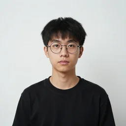 portrait of a cute androgynous young man with round glasses and black hair, canon eos r 3, f / 1. 4, iso 2 0 0, 1 / 1 6 0 s, 8 k, raw, unedited, symmetrical balance, wide angle
