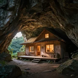 a cave house, cinematic look, god lighting, 4 k, beautiful landscape