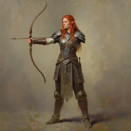 elven archer with long red hair, wearing elven tribal ornamented armor, full body concept, beksinski, weta workshop concept art, ruan jia, oil painting