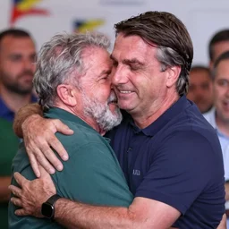Jair Bolsonaro hugging Luis Inacio Lula da Silva.
