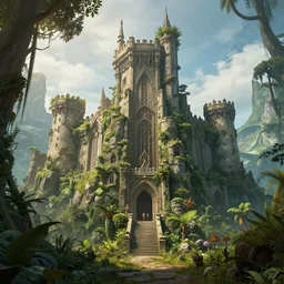 fantasy medieval jungle castle, detailed, 4 k