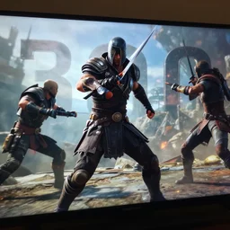 epic battle screen of hero, film still from the movie'3 0 0'( 2 0 0 6 ), 3 d, 8 k realistic, cryengine, playstion 5 screen, cinematic lighting