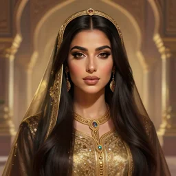 portait princess latifa raafat, centred, very long hair, hd, unreal engine, art digital painting, amazing background theme