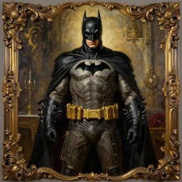 batman by greg hildebrant fancy rococo baroque oil painting high quality award winning clothed in fancy garb
