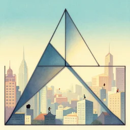 triangles and city - scapes. retro art by jean giraud. fibonacci. by brian froud, yoshitaka amano, kim keever, victo ngai