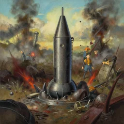 centred painting of a biological weapon on a battlefield, toxic waste, octane rendering, trending on artstation, studio ghibli, michael whealan and james gurney