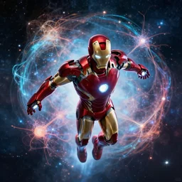 iron man floating in space letting go of reality and experiencing the quantum feild, matte painting comic book art, cinematic, highly detailed, realistic, beautiful cosmic neural network, octane render, unreal engine, depth of field, trending on artstation, sharp focus, philosophical splashes of colors