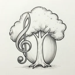 a single big marker line drawing of an acorn that turns into a tree in the shape of a treble clef with a gradient line in the middle, single line drawing, refined beauty