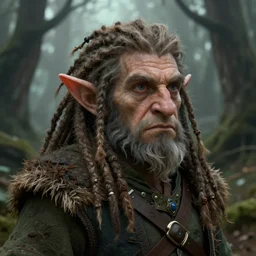a close - up headshot illustration portrait of an dwarf druid with dreadlocks standing in deep old misty forest, d & d character portrait, pathfinder, 4 k, art by tim hildebrandt and frank frazetta and gerald brom